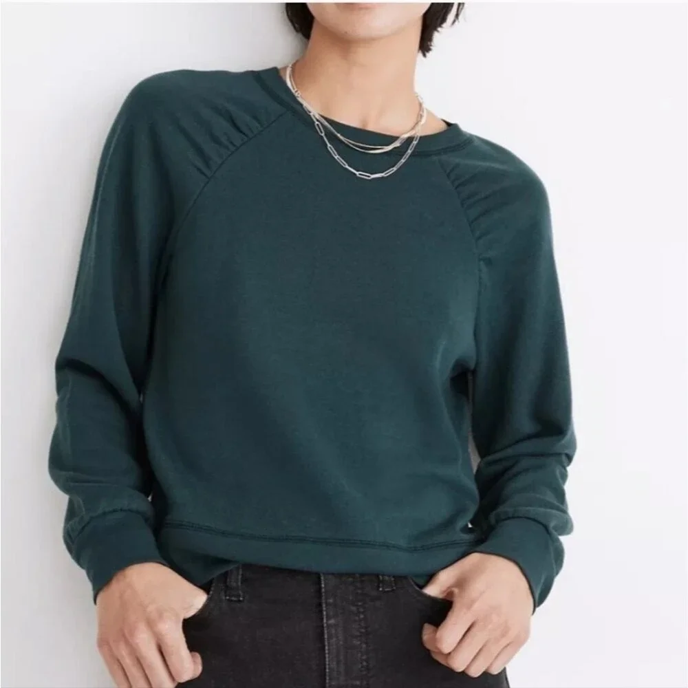 Madewell Gathered Puff-Sleeve Sweatshirt Size Small Green Lane